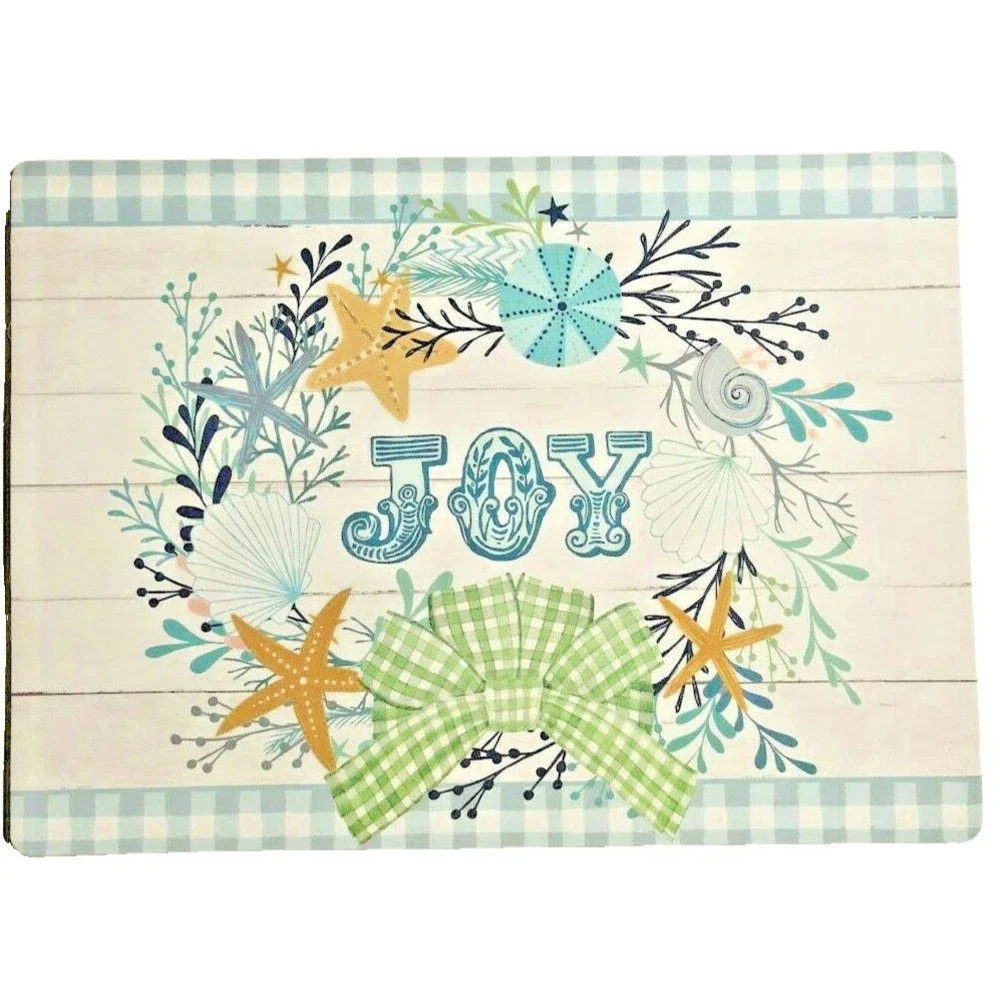 Nautical Christmas Placemats Vinyl Foam Back Joy Shell Wreath Beach Set of 4